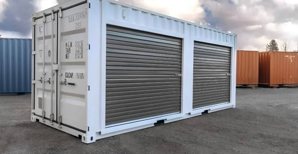 20ft White Storage Container with Dual Roll-Up Doors